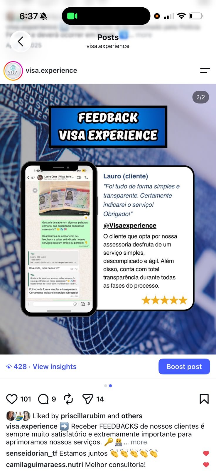 Avaliação de cliente Visa Experience 3